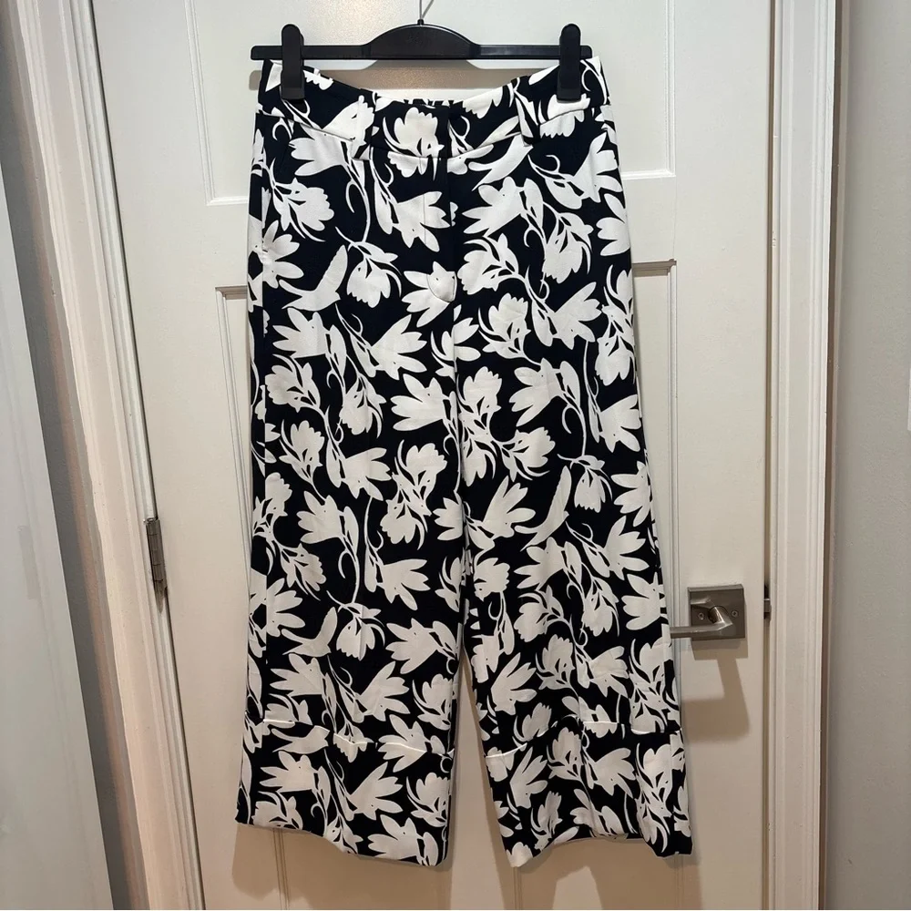 J. Crew Black & White Floral Wide-Leg Pants